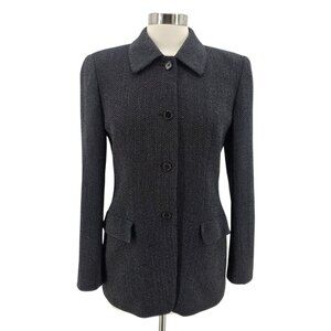 Adolfo Dominguez Womens 8 / 40 Jacket Wool Herringbone Black White Button Preppy
